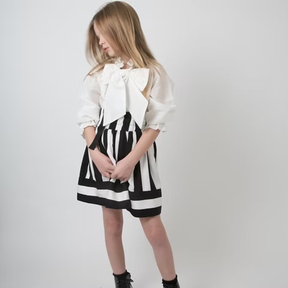 Stylish Black and White Striped Kids Dress